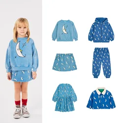 Toddler Girl Clothes 2024 New Autumn BC Baby Girl Outfit Moon Blue Set Cute T-Shirts Skirt Sweatshirt Coat Kids Cotton Tops