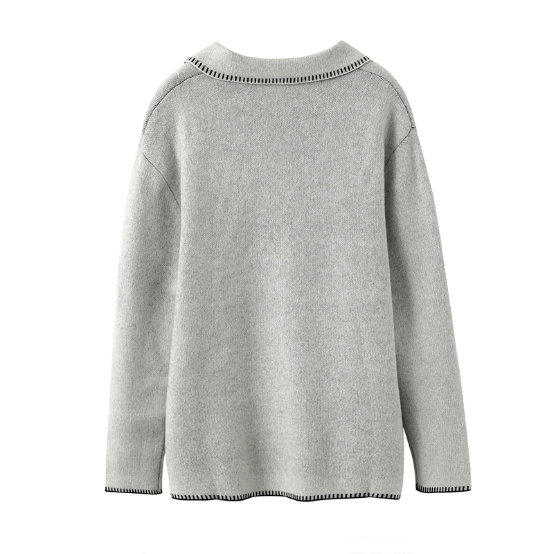 2024 New (100% Cashmere) Women\'s Seven Needles Thick Loose Large Rear Collar Classic Versatile Fashion Women\'s Sweater