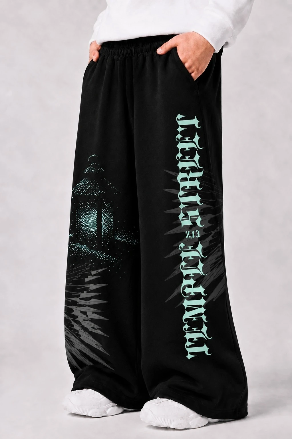 Hip-hop Wide-leg Sweatpants Featuring Gothic-style Vertical Polka-dot and Lantern Motifs; Y2K Dark-style Streetwear Trousers.