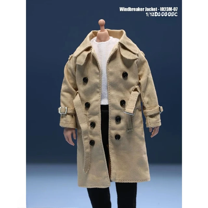 JO23M-07 1/12 Male Female Soldier Windbreaker Coat Double-Breasted Four-color Belt Mid-length Cothes for 6'' Action Figure Body