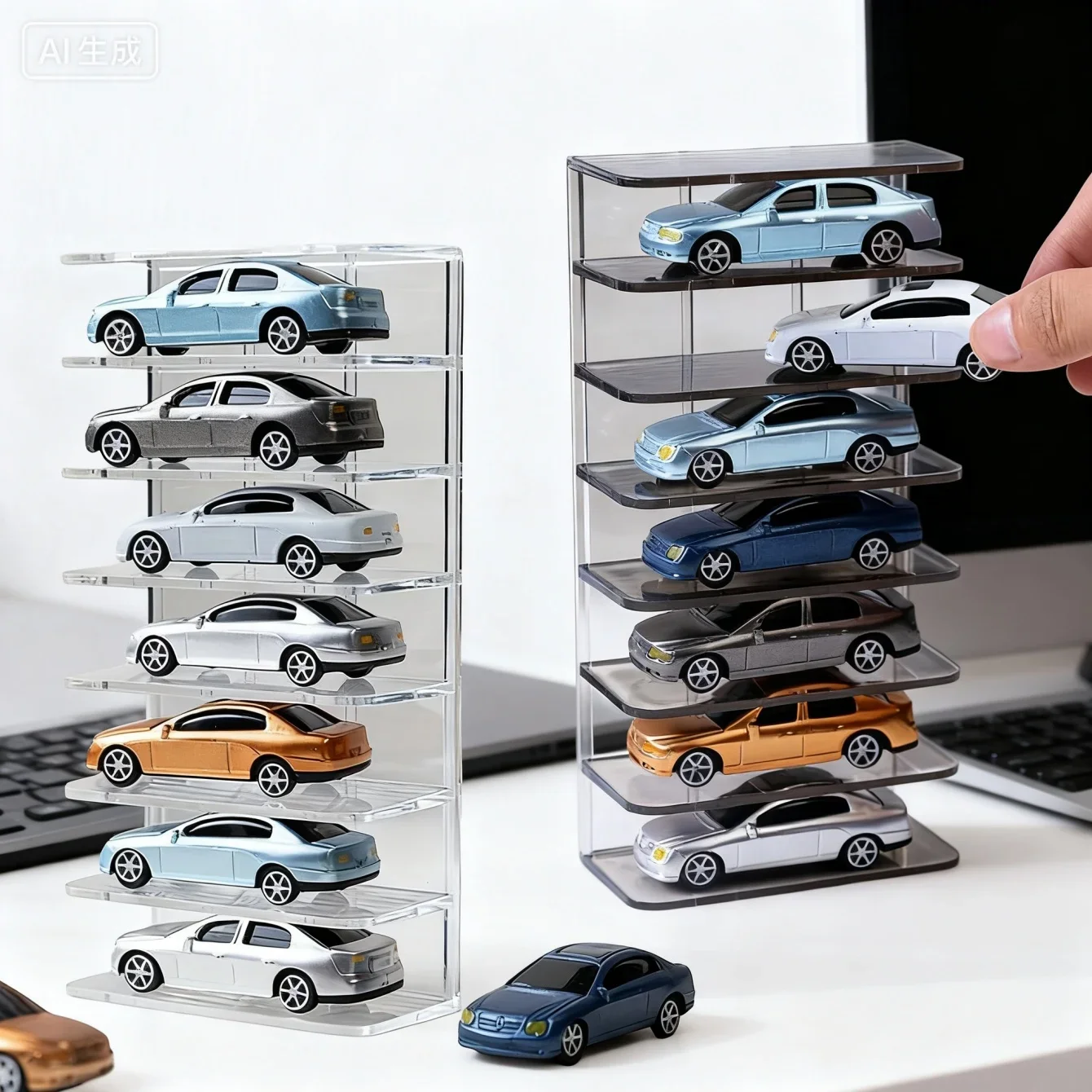 Rack de armazenamento de modelo de mini carro de 7 camadas, suporte de exibição multicamadas de acrílico, organizador de mesa de carro de brinquedo infantil, armazenado verticalmente