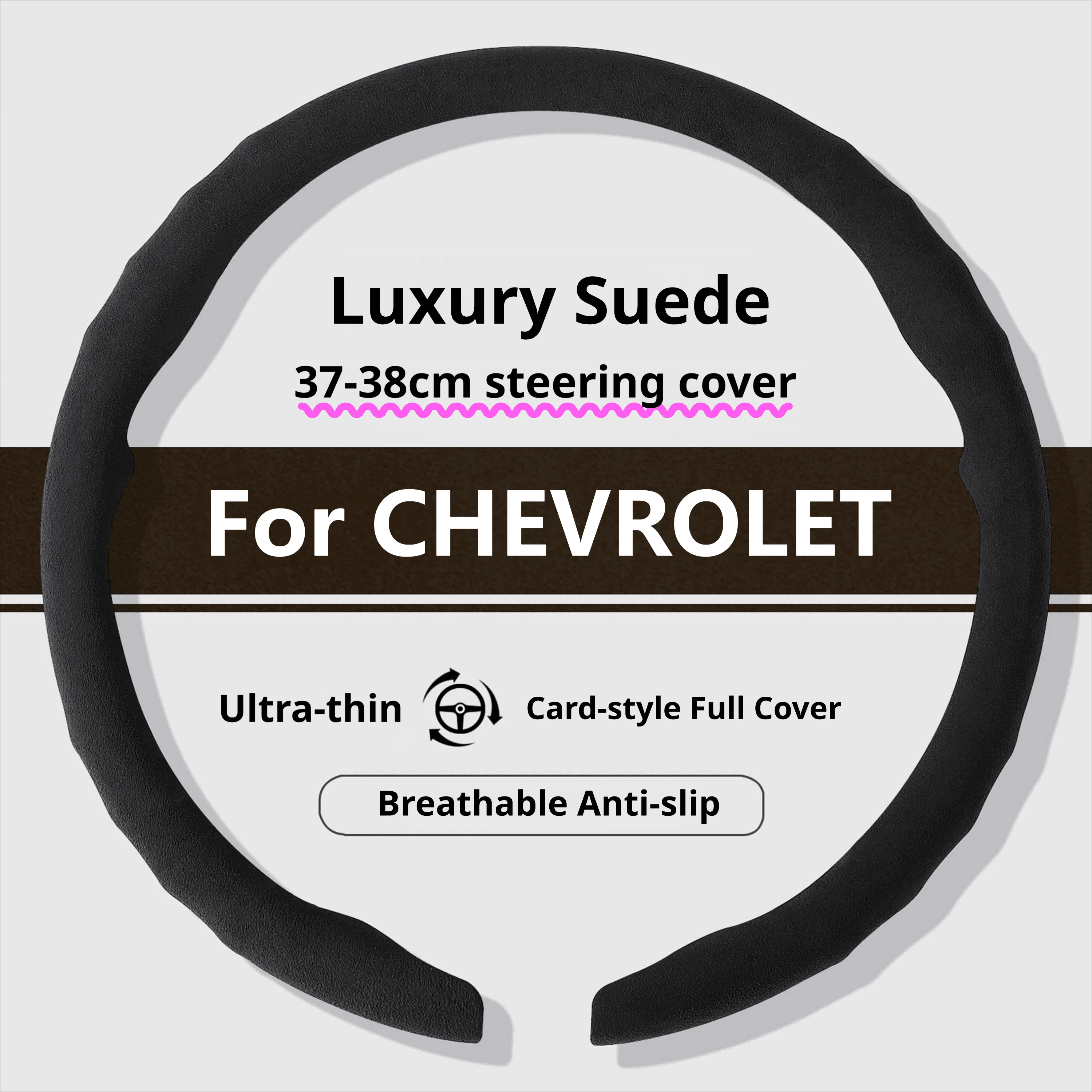 Luxury Suede Steering Wheel Cover For Chevrolet Trax Equinox Tahoe Suburban Blazer Camaro Silverado Bolt Euv 38Cm Car Styling