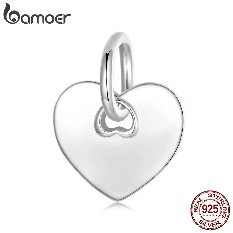 

BAMOER Solid 925 Sterling Silver Heart Charm Beads fit Original Bracelet & Necklaces Jewelry DIY 925 Bamoer Pendant BSC1051