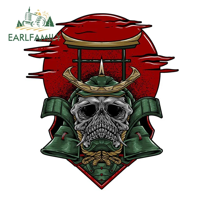 EARLFAMILY 13cm X 11.4cm Japan Samurai Skull Decal Ninja Fighter Sword Samurai Rising Sun Car Sticker Window Laptop Helmet Decor