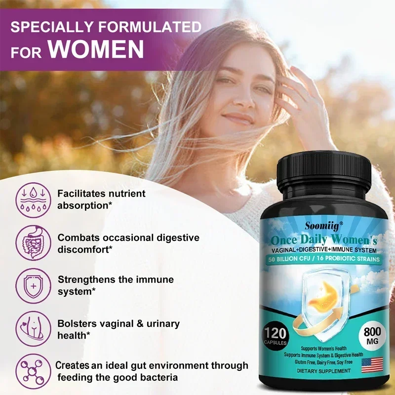 50 Billion CFU Probiotics Multi Capsules, 16 Probiotic Strains, Daily Dietary Supplement for Women, Non-GMO, Gluten-Free