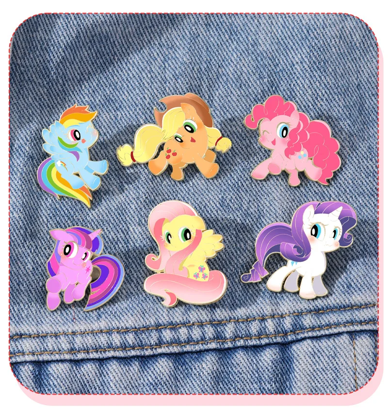 My Little Pony Cartoon-Charakter Legierungsbrosche, süße Brosche, niedliches Regenbogen-Pony, Schulranzen-Dekoration, Abzeichen, Halloween-Anime-Pins – Detail 9