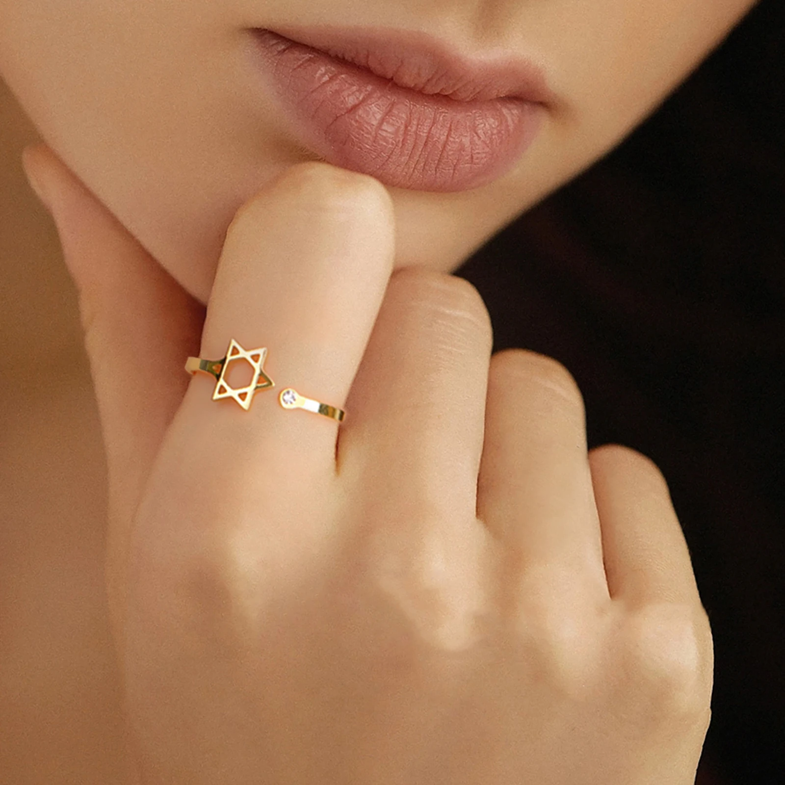 Skyrim Star of David Zircon Ring Women Supernatural Hexagram Stainless Steel Rings Israel Jewish Judaism Amulet Jewelry Gift