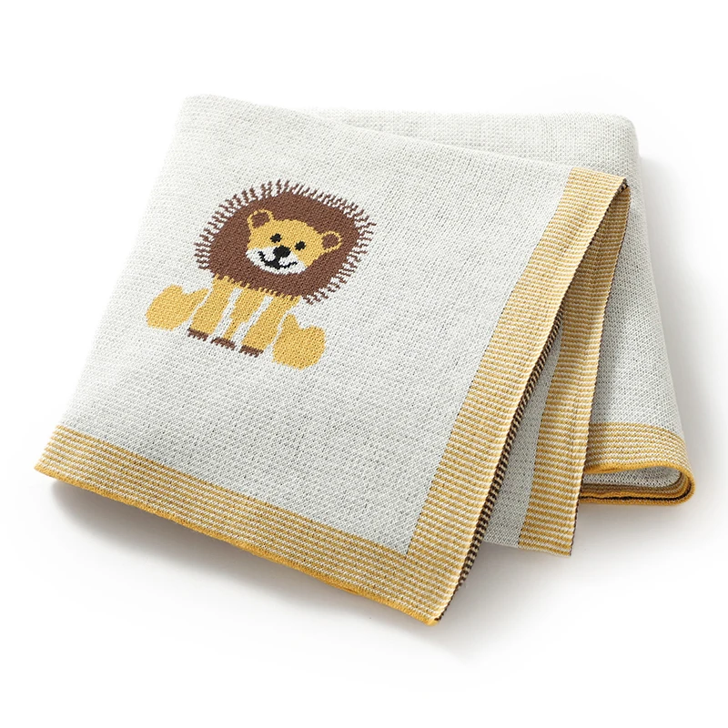 Coperte per neonati cotone lavorato a maglia neonate biancheria da letto per neonato trapunta Cute Lions 100*80CM passeggino fasce Super Soft Sleep