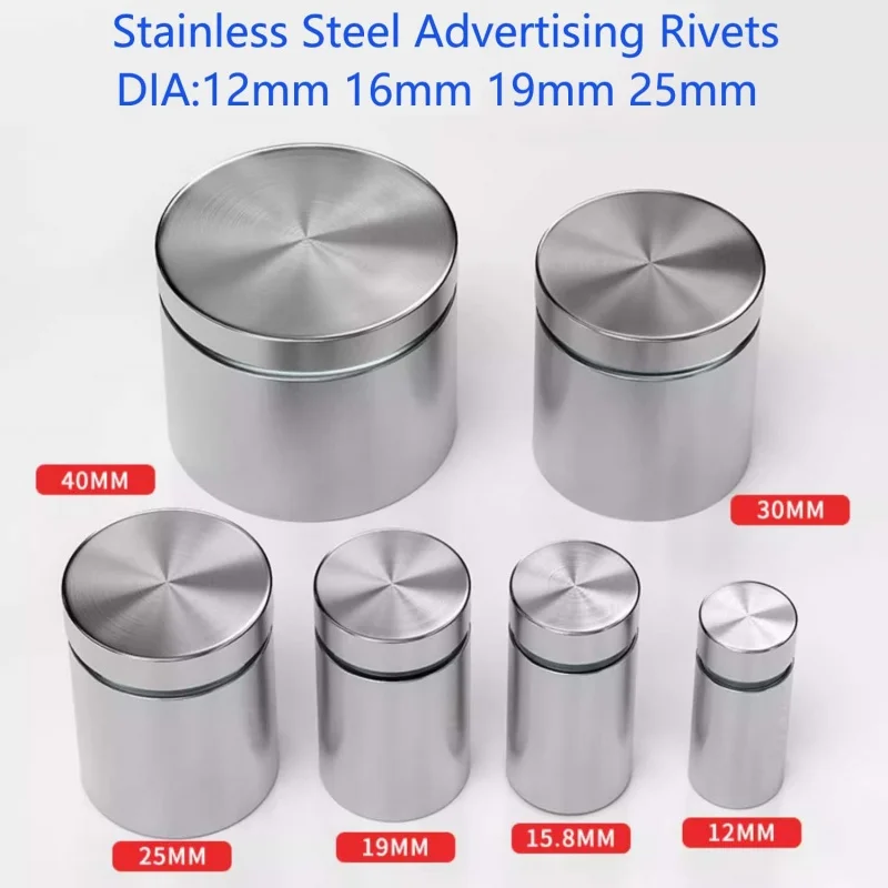Stainless Steel Advertising Rivets Glass Fixing Rivets Screw Fastener for Acrylic Billboards DIA12mm 16mm 19mm 25mm 4Pcs / 6Pcs
