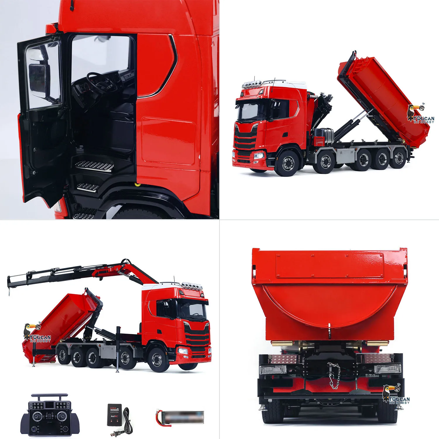 Toys 1/14 770S RC Roll On Off Tipper Remote Control 10x10 Hydraulic Crane Dump Truck Wheel-Side Reduction Axle Differential Lock