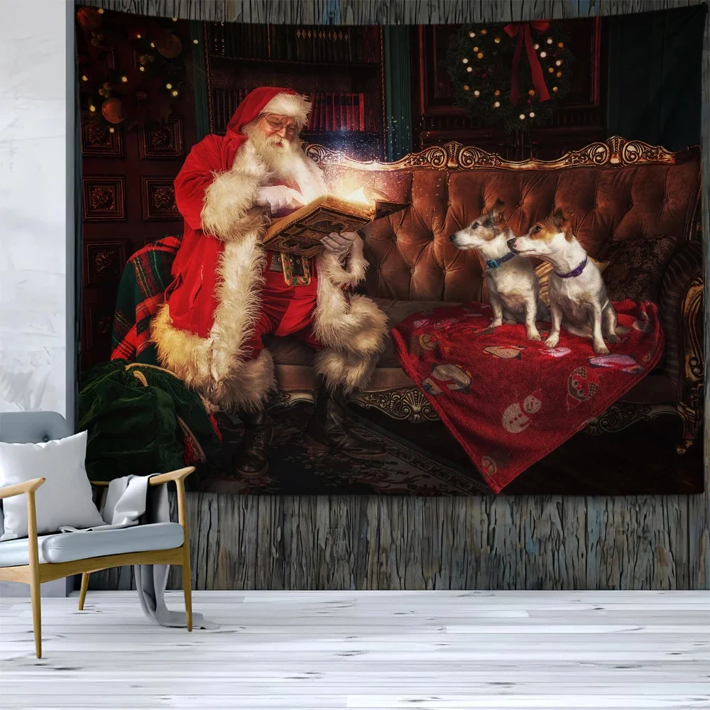 

Merry Christmas Tapestry Santa Claus Festival Decoration for Living Room Bedroom Women Children with Accessories