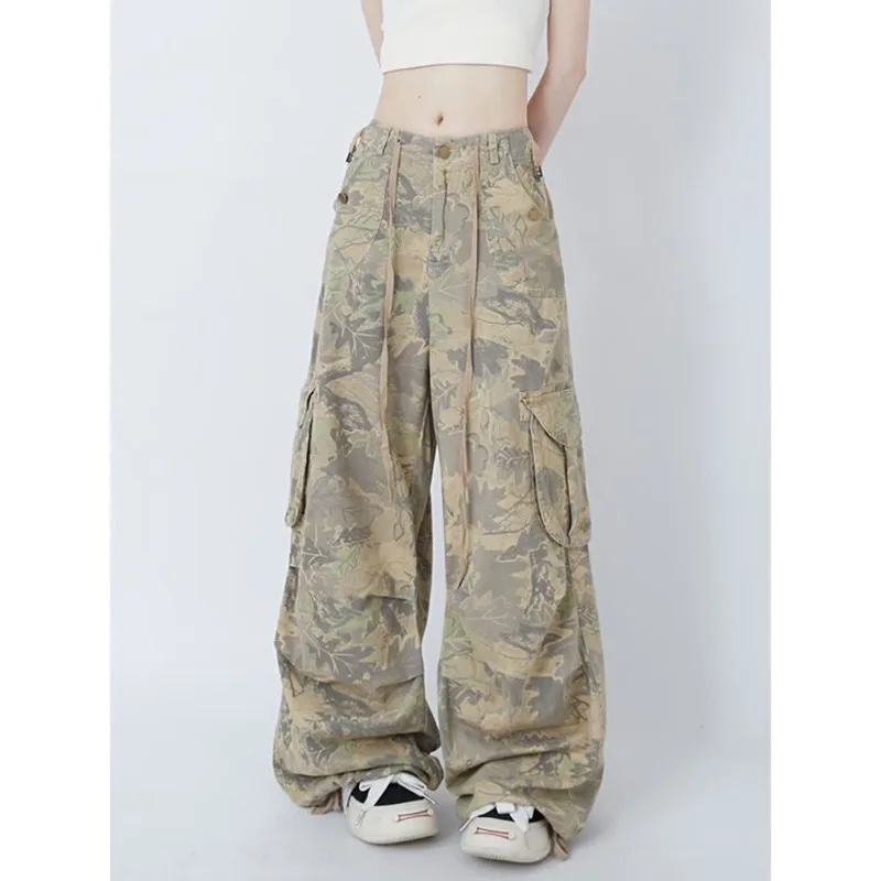 

2024 New Camouflage Cargo Pants Women High Street Spice Girls Hip Hop Drawstring Wide Leg Full Length Versatile Trousers Female