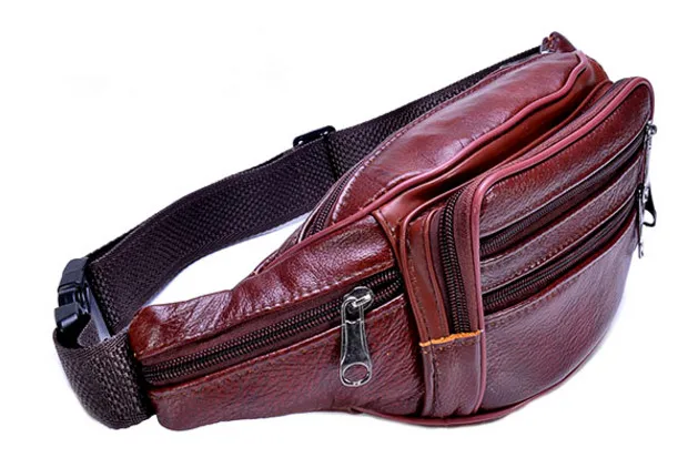 Men Geniune Leather Waist Bags Fanny Packs  Retro Belt  Cell Phone Purse for Male  Fashion Travel Pouch