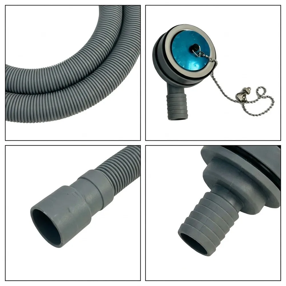 2.76 Inch Right Angle Drain With 59 Inch Hose Gray Plastic Drainage Fitting Double Layer Filter For RV For Yacht Boat