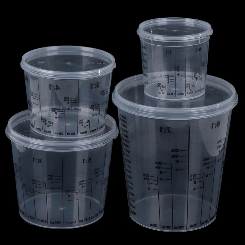 Disposable Graduated Clear Plastic Paint Mixing Cups Calibrated Mixing Ratios Measuing Cups For Paint Resin Tools