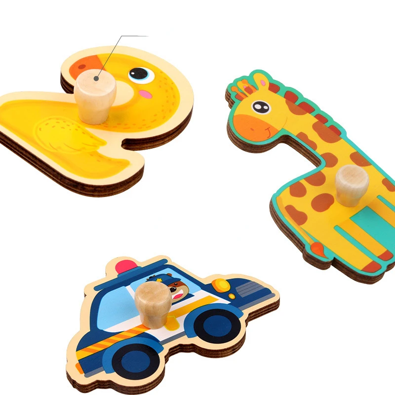 Children's Early Education Wooden Montessori Toy Mushroom Nails Hand Scratch Board Alphanumeric Shape Cognition Plane Puzzle