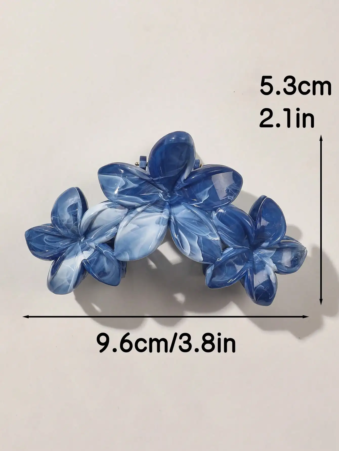 2 Stück hawaiianische blaue graue Saphir-Marmor-Blumen-Haarklammer für Frauen, Hai-Clip, böhmische Haar-Accessoires, Farbverlauf-Haarnadeln – Detail 1