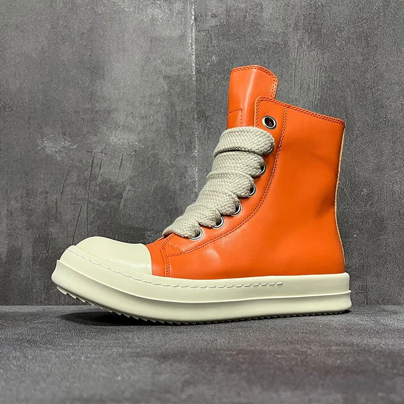 Owen Seak Men Women High Top Shoes Casual Platform Sneakers Leather Luxury Jumbo Lace Up Zip Autumn Pink Designer Orange Boots