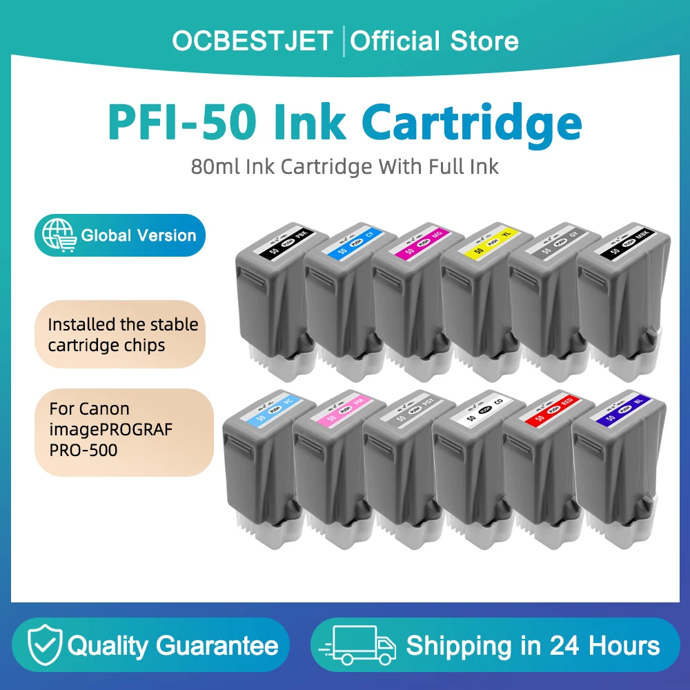80ML For Canon PFI-50 PFI50 Full Ink Cartridge With Pigment Ink For Canon imagePROGRAF PRO-500 Printer Ink Tank