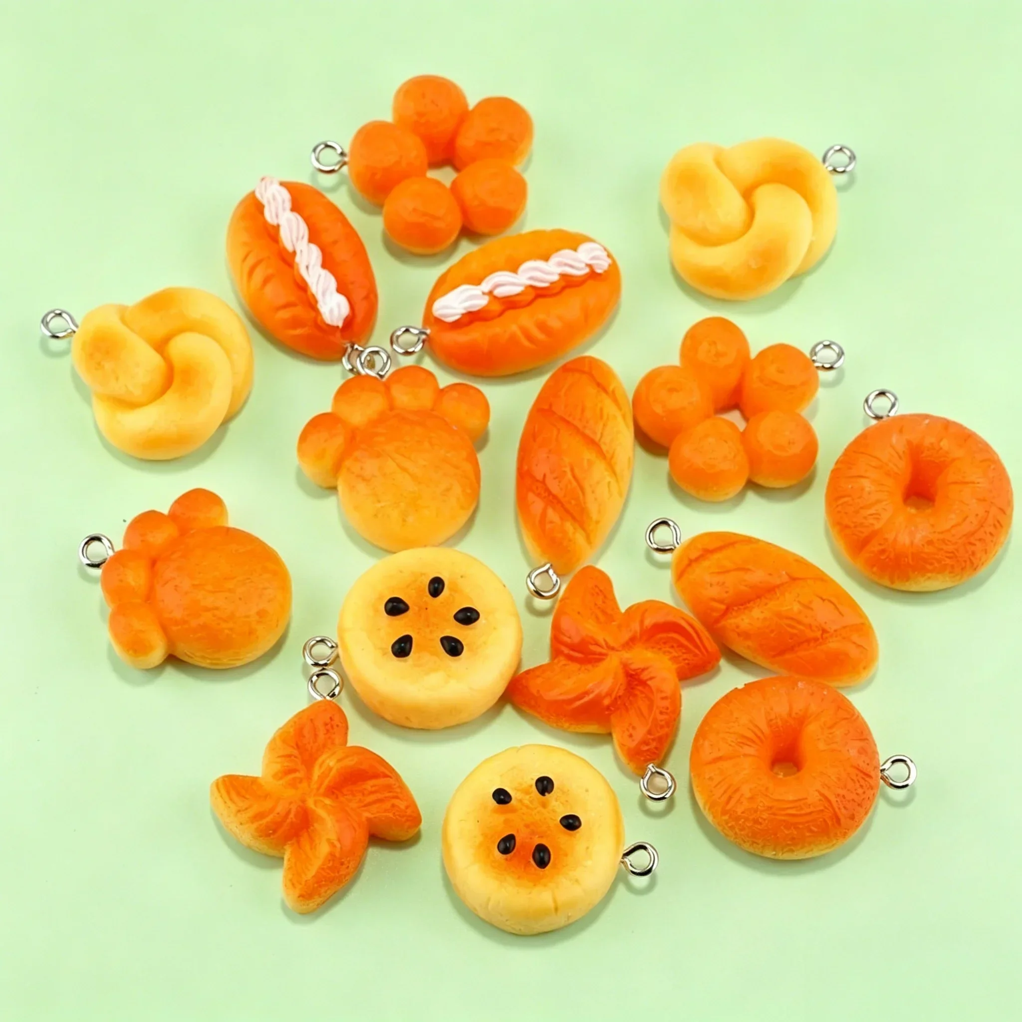 10Pcs Realistic Mini Bread & Cookie Resin Pendants, Snack Charms for DIY Keychain Earring Jewelry Making