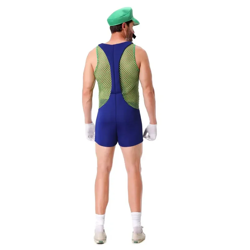 Mn1 halloween masculino anime super luigi cosplay traje carnaval festa oco vermelho e verde macacões disfarce encanador engraçado c9 * jy