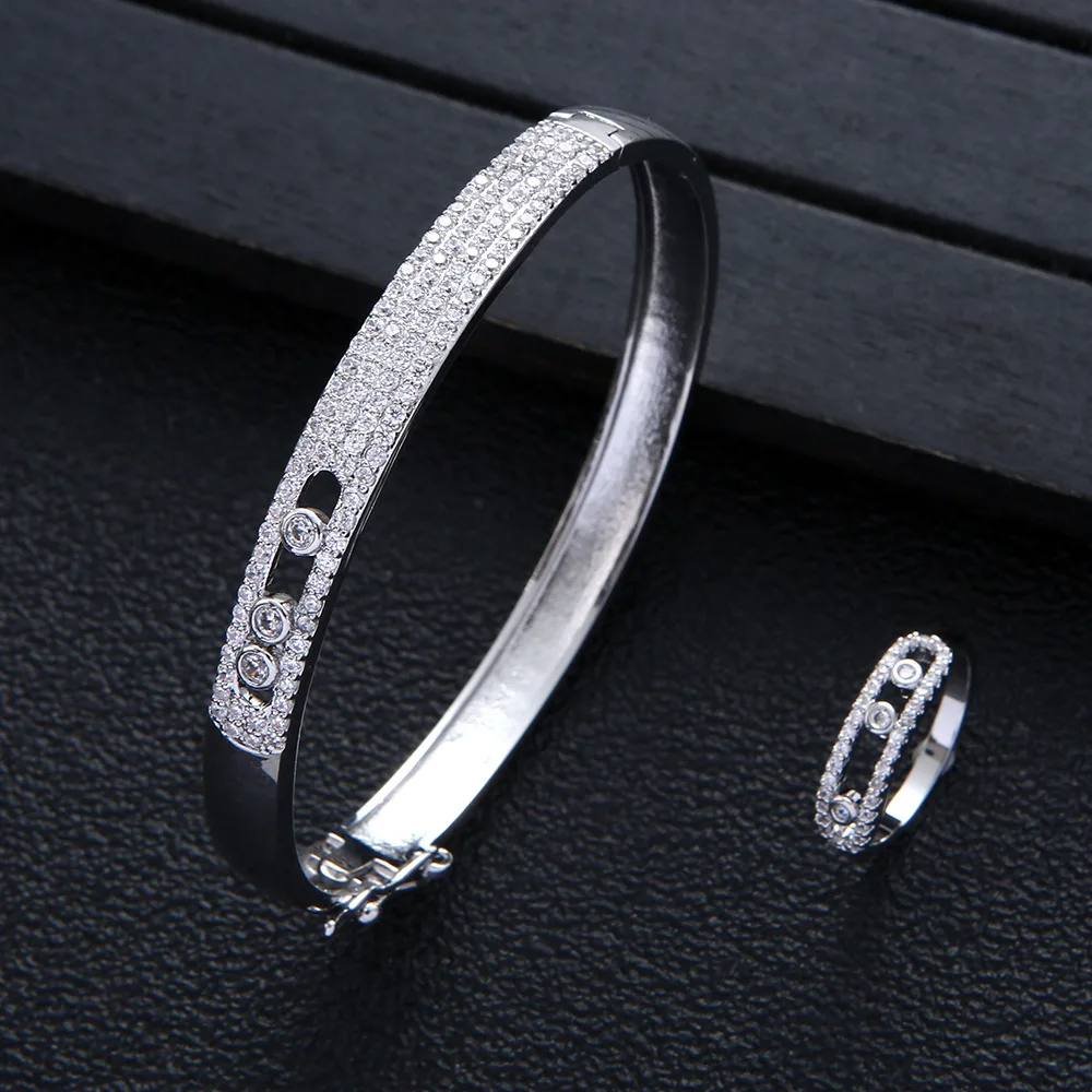 Elegant Inlaid Shiny zircon Bracelets Ring Gold Colour geometry Charm Bracelet For Women Fashion Jewelry Accessories Party Gifts