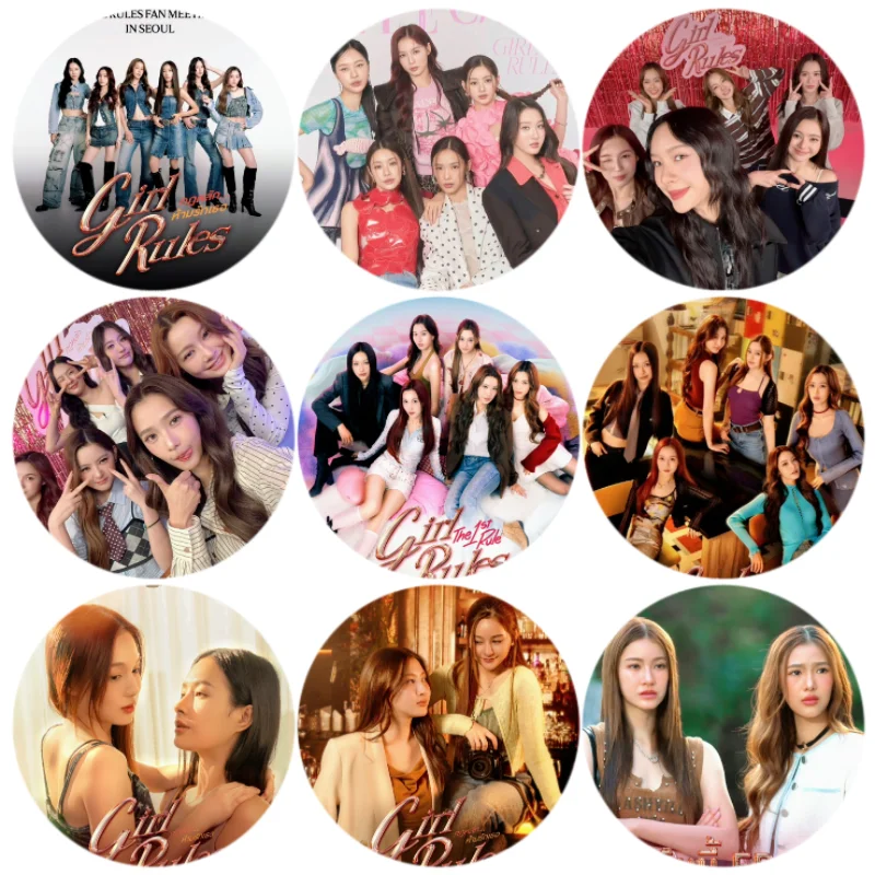 

9PC/SET Milklove Namtanfilm Viewmim Magazine Cover Photo Thai TV Girl Rules Drama Stills Badge Bang Brooch Bag Decor Pins
