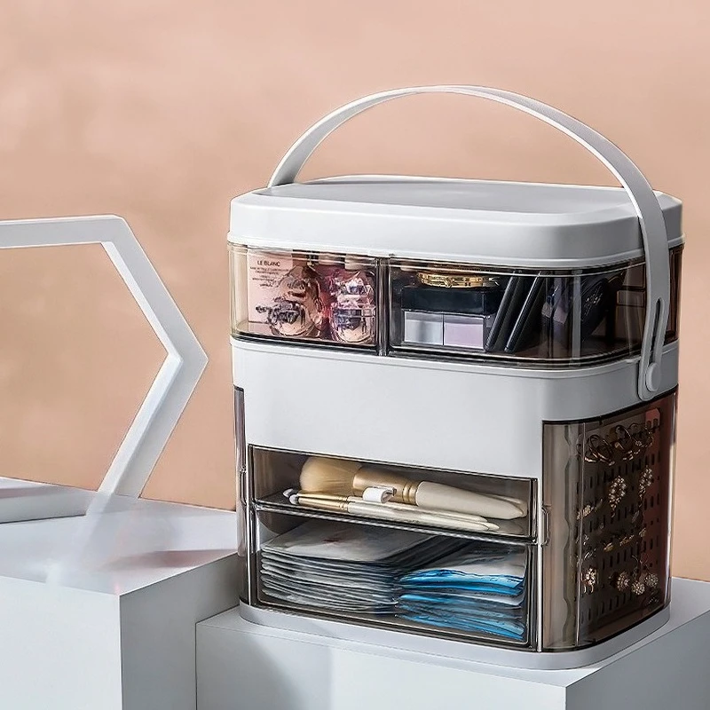 Lighted Makeup Mirror Organizer, All-in-One Cosmetic Case with Lipstick & Skincare Storage