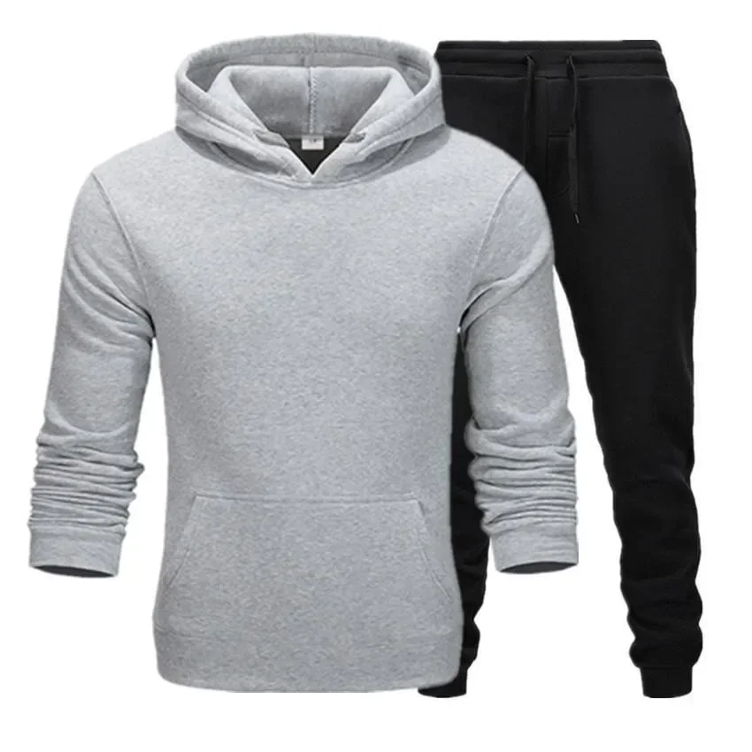 2023 Spring and Autumn Trendy Men\'s and Women\'s Sweater Set with Hooded Fleece Sweater Solid Color Casual Fit Two Piece Set