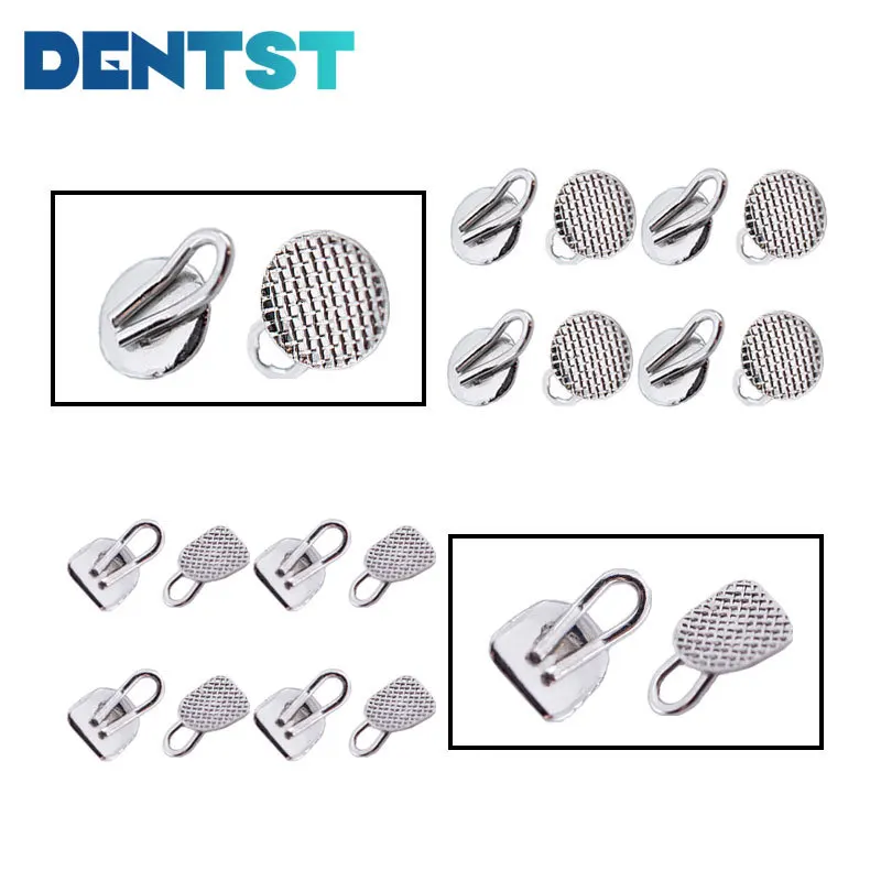 Dentst 10pcs/bags Dental Orthodontics Lingual Traction Hook Round Rect Metal Pull Hook Lingual Button for Orthodontic Treament