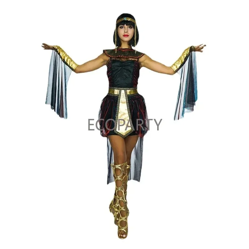 Halloween Women Adult Costume Suit Women\'s Dress Prom Cosplay Egyptian Headwear Golden Egyptian Pharaoh Cleopatra Party Clothing