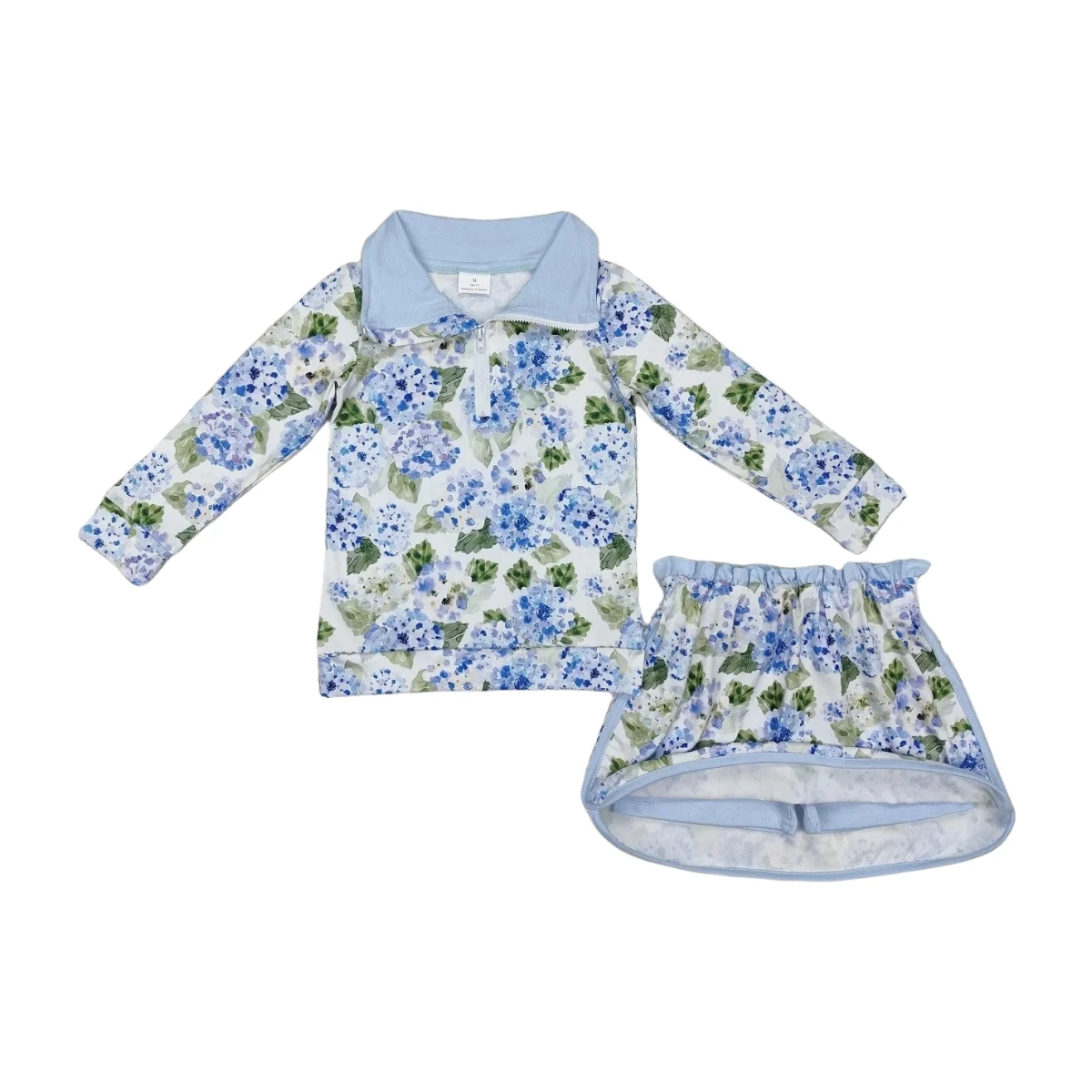 

Kids Sets Baby Girl Clothes Children Infant Long Sleeves Clothing Blue Flower Shirt Floral Outfit Toddler Skirt Skorts Shorts