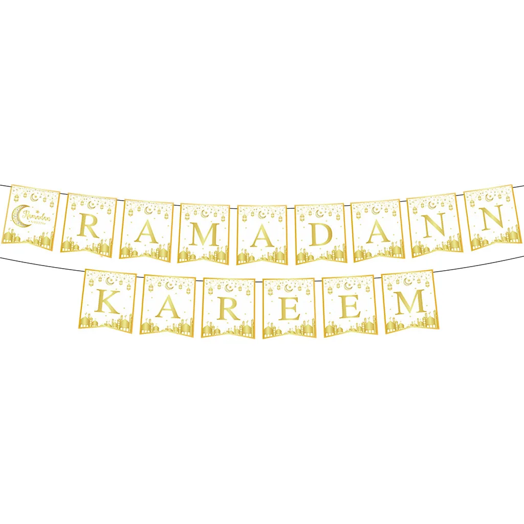 Gold Ramadan Kareem DisposableTableware Moon Castle Paper Plate Napkin Banner Happy Eid Mubarak Party Supplies 2025 8Guest