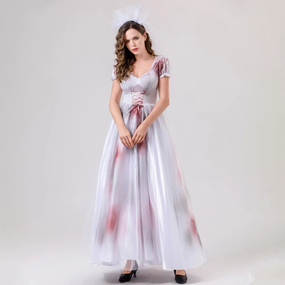 Carnival Halloween Cosplay Costumes Women Scary Zombie Corpse Ghost Bride Costume Dress Up For Adult