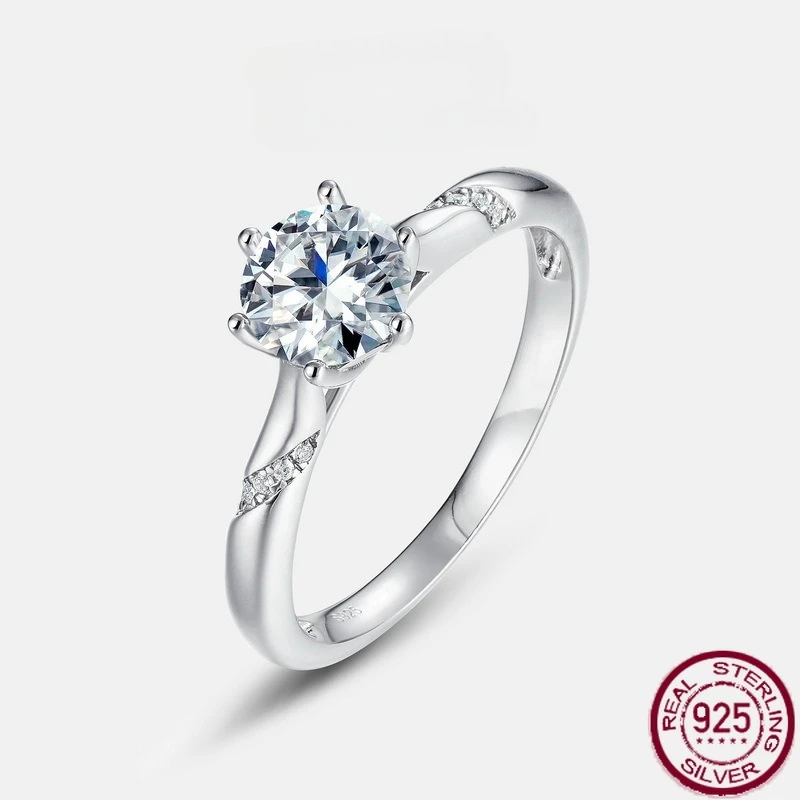 

New S925 sterling silver classic twist arm inlaid with one carat moissanite proposal engagement ring wedding jewelry