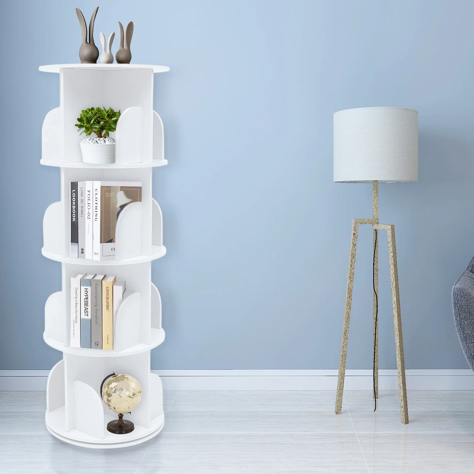 

Rotating Bookshelf with Metal Frame, 360 Display Revolving Bookcase, 4-Tier Corner Bookshelf Storage, Floor Standing Bookshelf