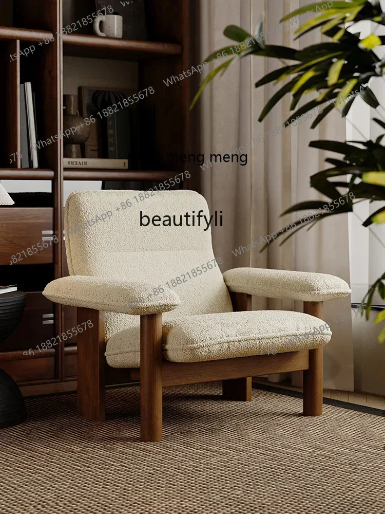 X Nordic retro solid wood single sofa chair living room recliner designer leisure chair