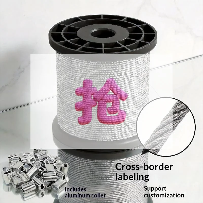 50m/196ft Stainless Steel Wire Rope With 50 Aluminum Crimps, 7x7 Strand Core 304 Cable For Outdoor Hanging, Clotheslines, Garde