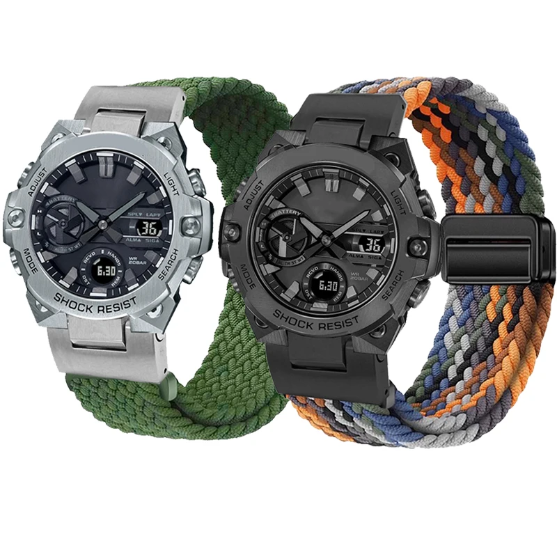 GST-B400 สําหรับ Casio G-SHOCK หัวใจเหล็ก gst-b400 series ดัดแปลงหัวเข็มขัดแม่เหล็กอินเทรนด์ทอไนลอนผู้ชายสายนาฬิกา