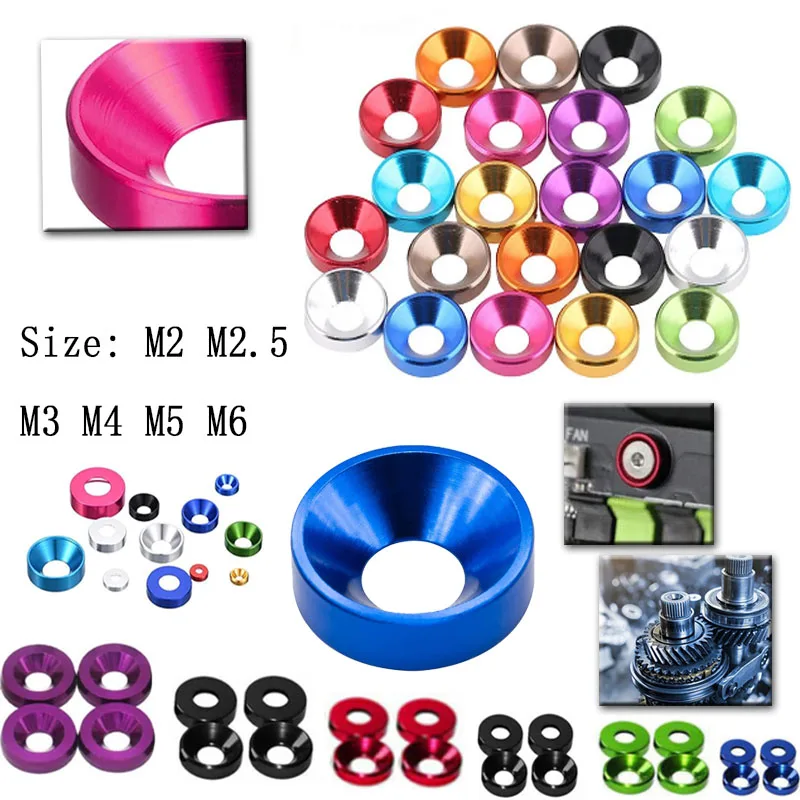 20 قطعة سبائك الألومنيوم غسالة غاطسة m2 m2.5 M3 M4 M5 M6 الملونة بأكسيد غاطسة رئيس الترباس غسالات طوقا #3