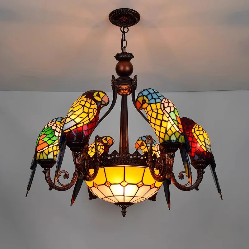 Billiard Room Lighting Fixtures LED E27 Tiffany Parrot Designer Suspension Lamp Home Decor Pendant Lights For Dinning Room Foyer