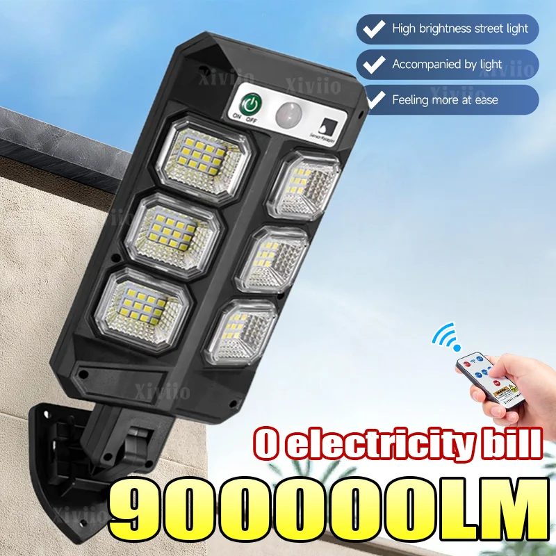 

900000LM 100W мощный солнечный светодиодный свет на открытом воздухе датчик движения солнечная лампа водонепроницаемый солнечный свет сад уличный свет 3 режим дистанционного управления стенная лампа