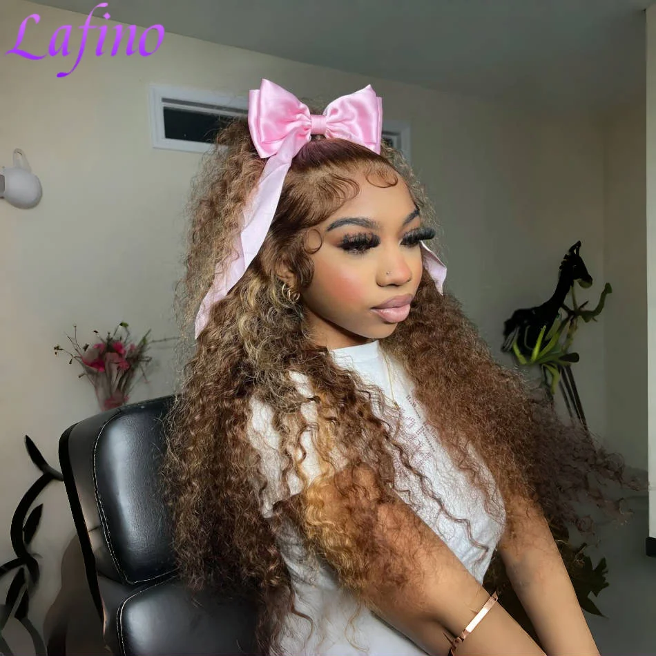 30 38 นิ้ว Curly Highlight วิกผมผมมนุษย์ 100% น้ําผึ้งสีบลอนด์หลวมลึกวิกผม 13x4 13x6 Hd ลูกไม้ Water Wave วิกผมด้านหน้าสําหรับผู้หญิง