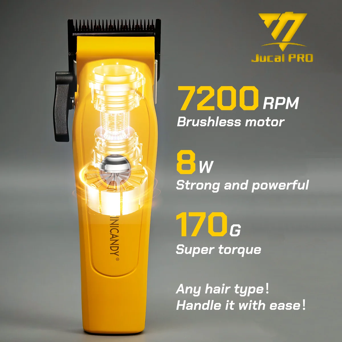 Profesjonalna maszynka do strzyżenia włosów JUCAI MINICANDY JC06, maszynki do strzyżenia dla mężczyzn, ostrze DLC, bezszczotkowy silnik 7200RPM, podstawa ładująca, akumulator 3200mAh, fryzjerska