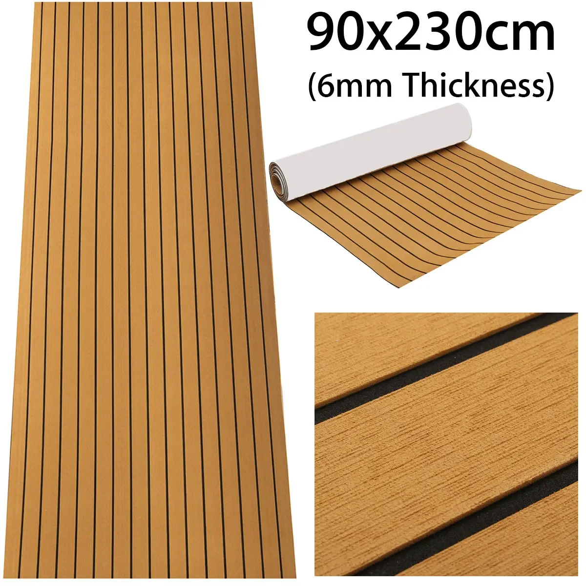 

2300x900x6mm EVA Foam Faux Teak Boat Deck Mat Brown Decking Sheet Yacht Flooring Anti Skid Mat Self Adhesive Vehicle Pad