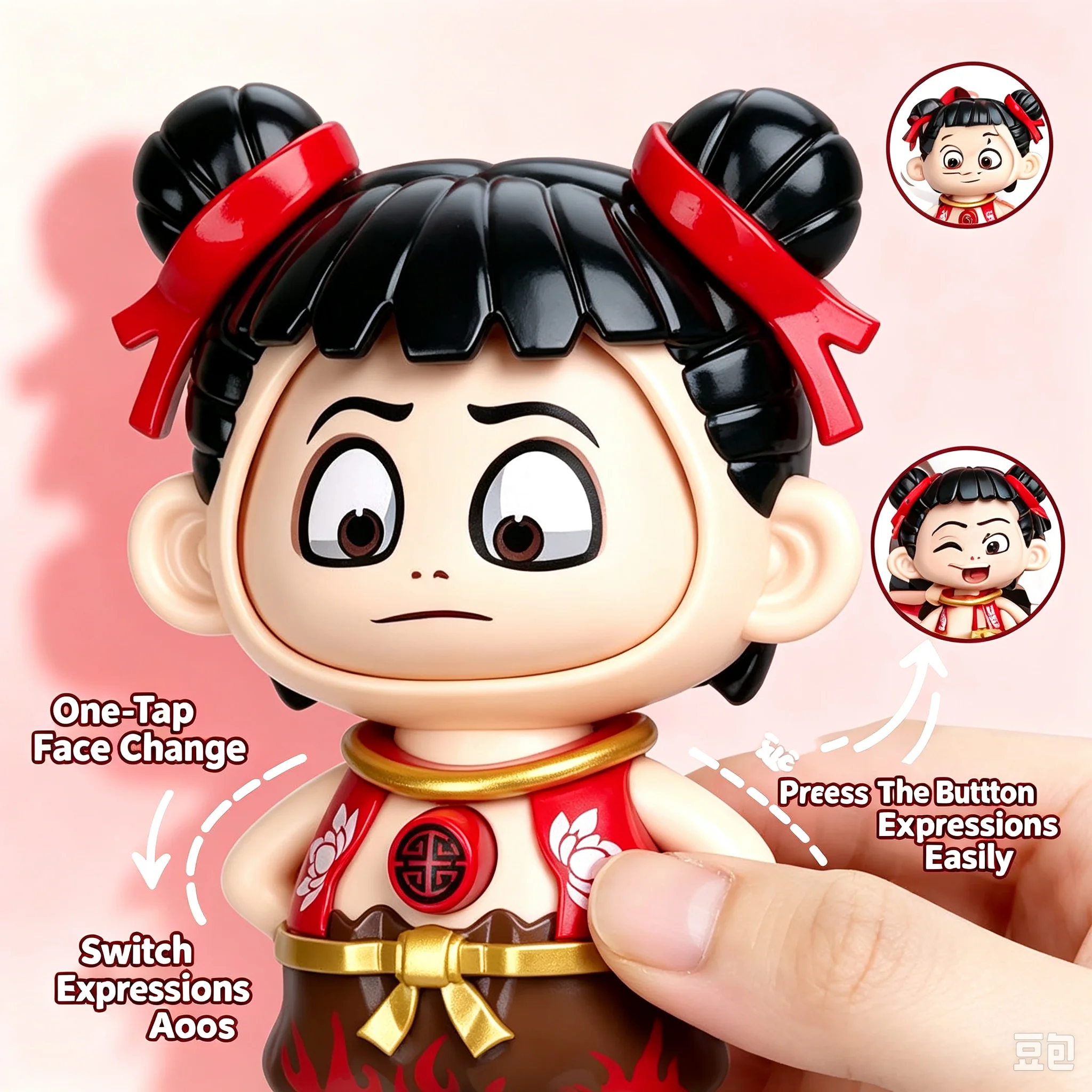 Chinese Style Press-To-Change-Face Doll, Red and Blue, 2 Styles, Creative Desktop Ornament, Can Be Used as Backpack Pendant, Car Pendant, Stress-Relief Toy, Great Gift for Friends