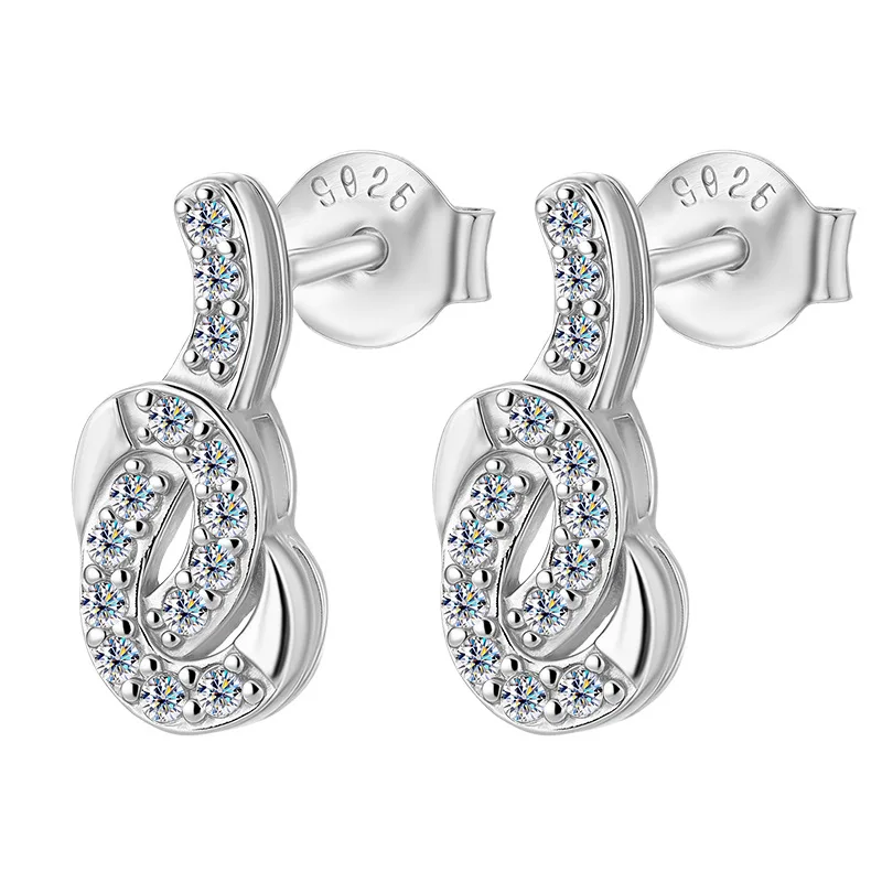 Fashion S925 Silver Moissanite Diamond Note Earrings Women Luxury Elegant Jewelry Party Gift