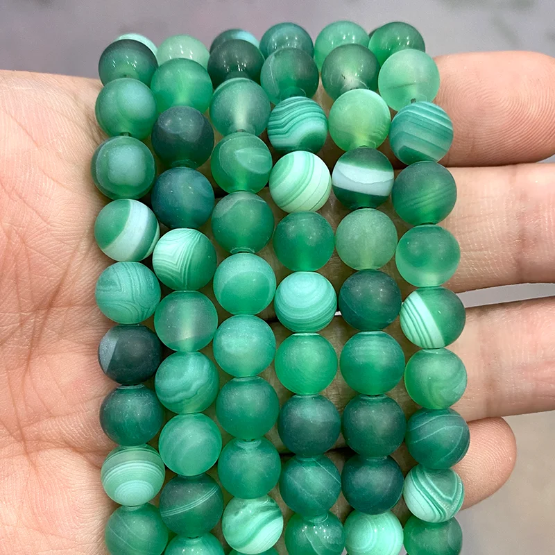 Natural Matte Green Stripe Agates Diy Bracelet Necklace Banded Lace Onyx Beads for Jewelry Findings 15