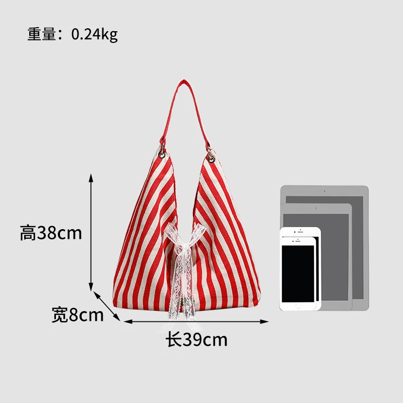 Summer Fashion Double-Side Women's Large Capacity Canvas Shoulder Bag Casual Large Double Stripe Simple Design Shopping Bag 2025
