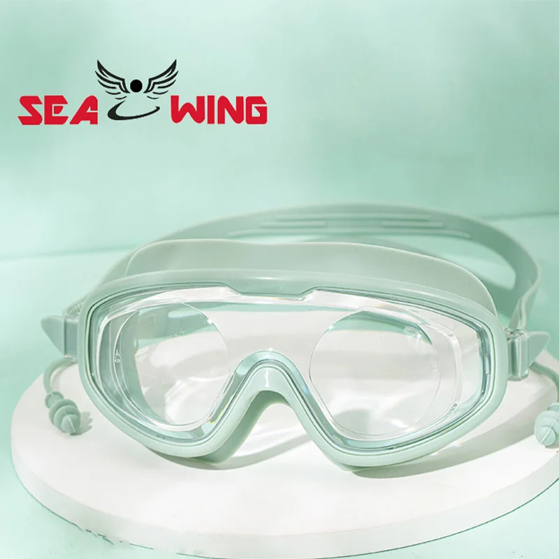 Adult large frame swimming goggles, colorful electroplated myopia high-definition anti fog silicone swimming goggles